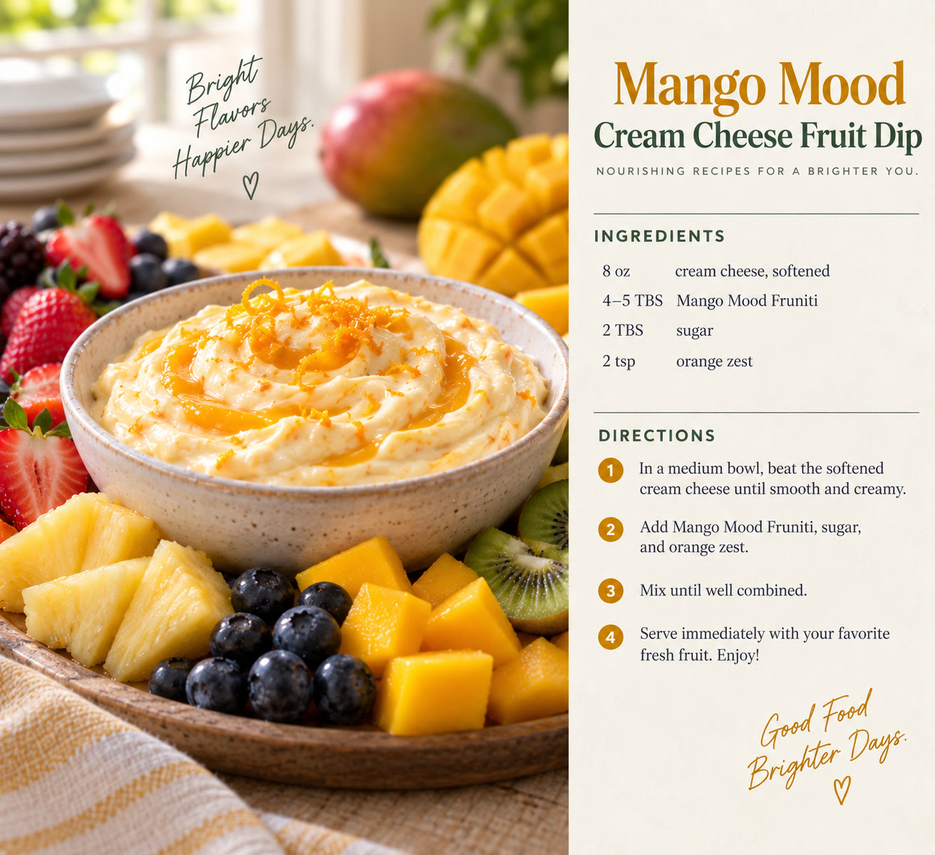 Mango Mood Cream Cheese Fruit Dip recipe card