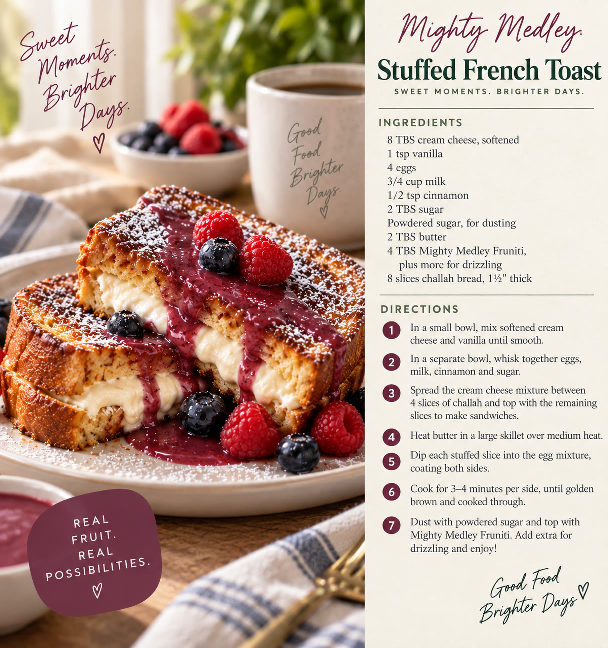 Mighty Medley Stuffed French Toast recipe card